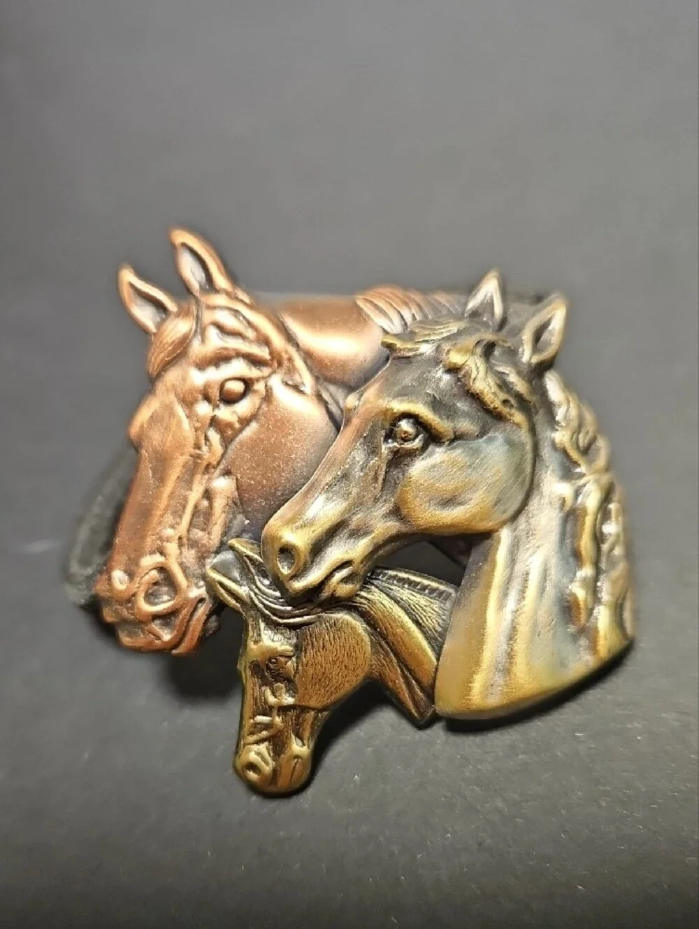 Vintage Horse Trio Metal Hair Tie - Bronze and Gold Tone